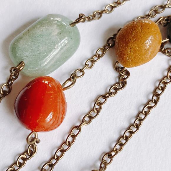 Vintage Y2K Boho Gemstone Necklace Long Tumbled Stone Beads Chain Layering - Picture 7 of 11